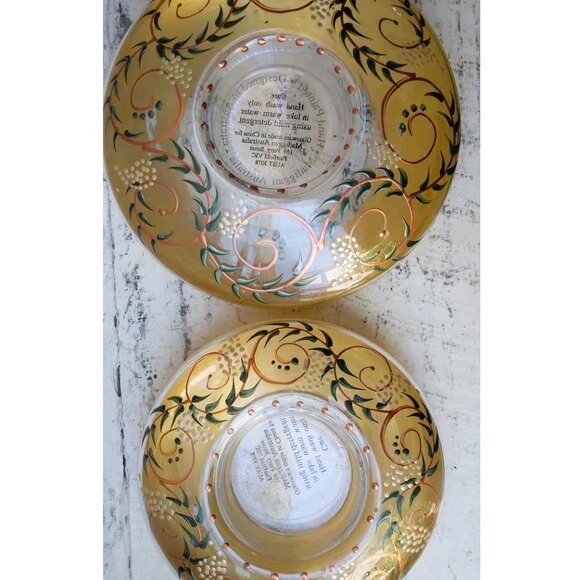 Vintage Hand Painted Madiggan Australia Glass Votives on Onyx/Marble stands - Picture 3 of 7